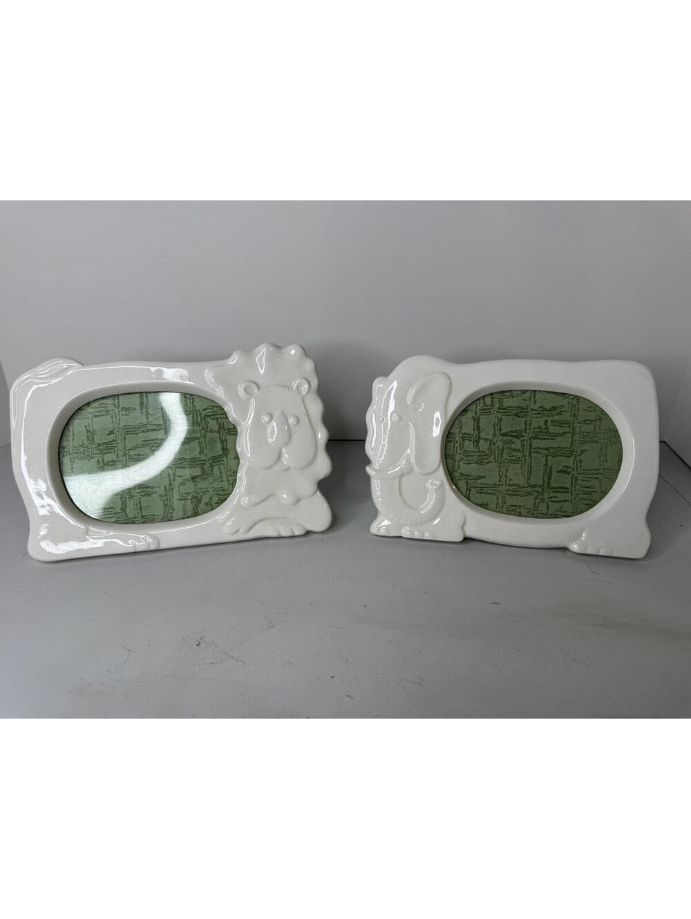 Vintage Schmid Ceramic Animal Picture Frames - Lion and Elephant